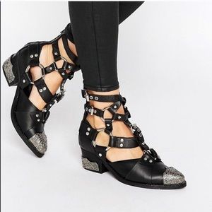 Jeffrey Campbell black Temeku strap boots